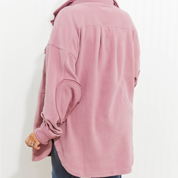 Light Rose Cozy in the Cabin Full Size Fleece Elbow Patch Shacket - Picture 8 of 10